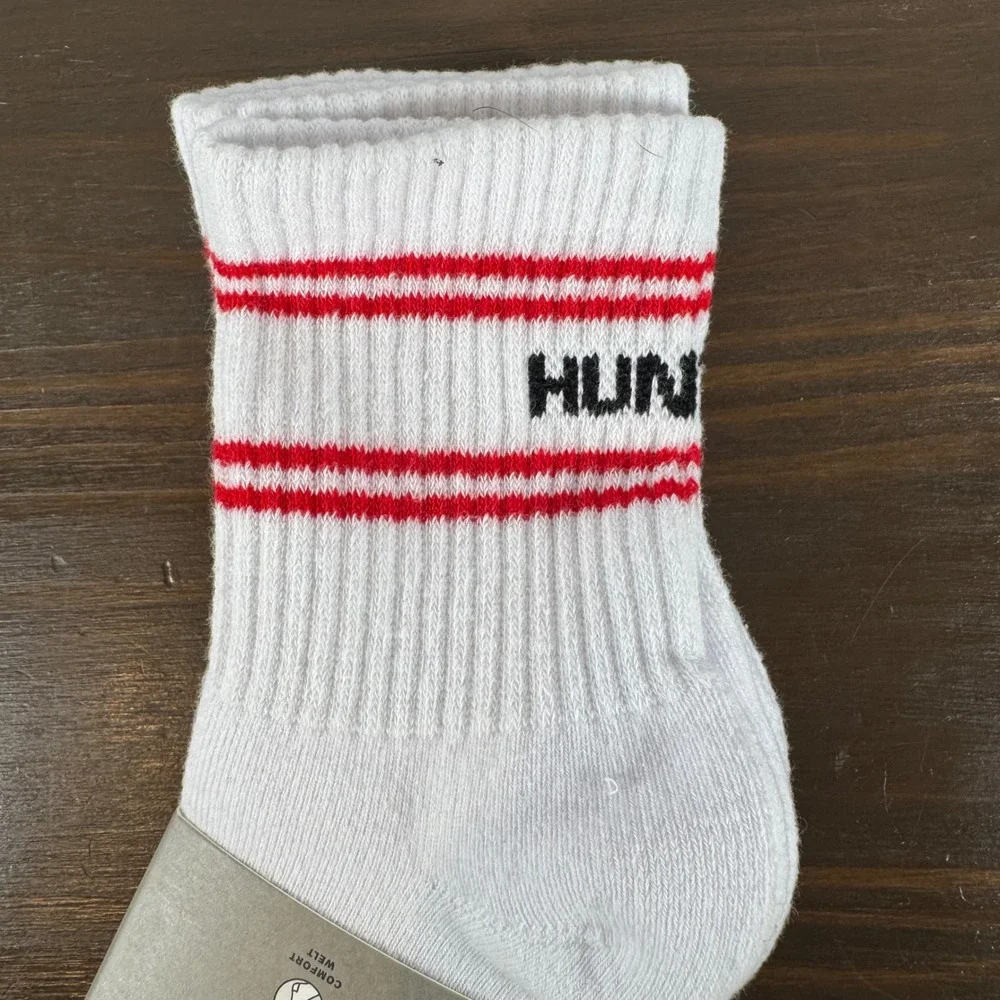 Hunter Shortie Crew Socks Women Shoe Size 4-10 White Red Stripe 3 Pairs New